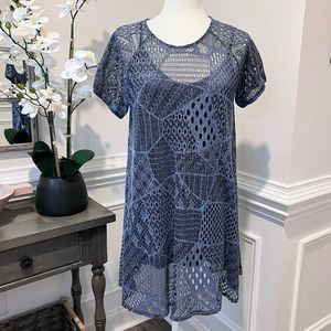 NWT Papillon A-Line Short Sleeve Blue Crocheted Tunic with Cami Size Small